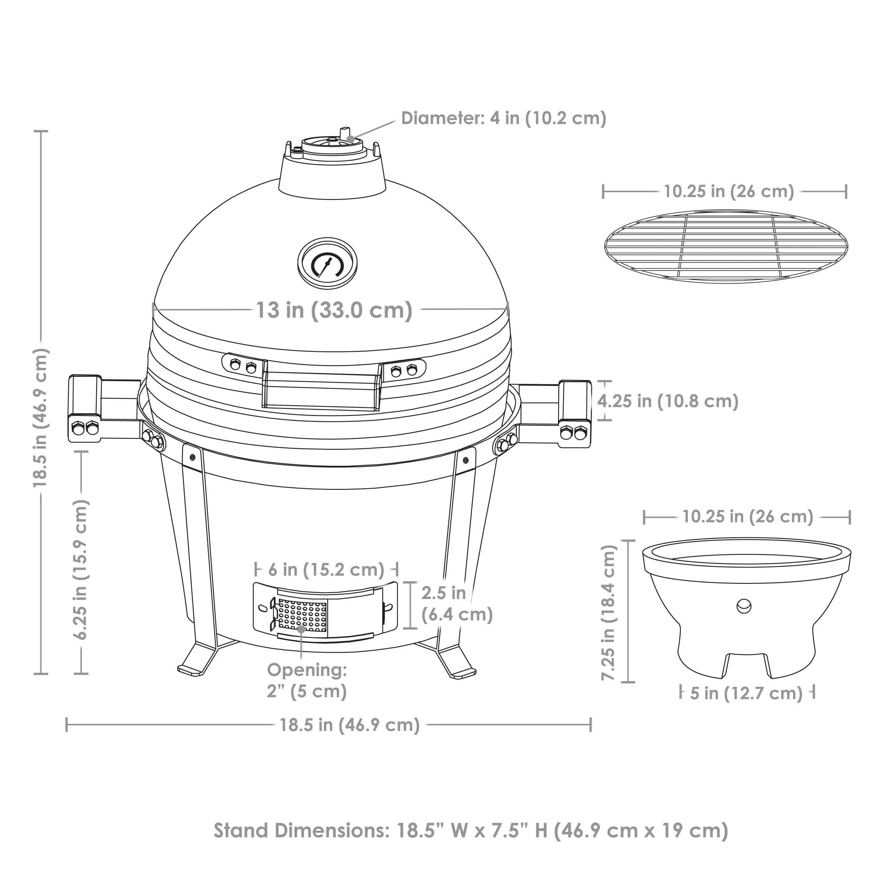 Sunnydaze Tabletop Ceramic Egg Kamado Charcoal Grill and Smoker with Stand