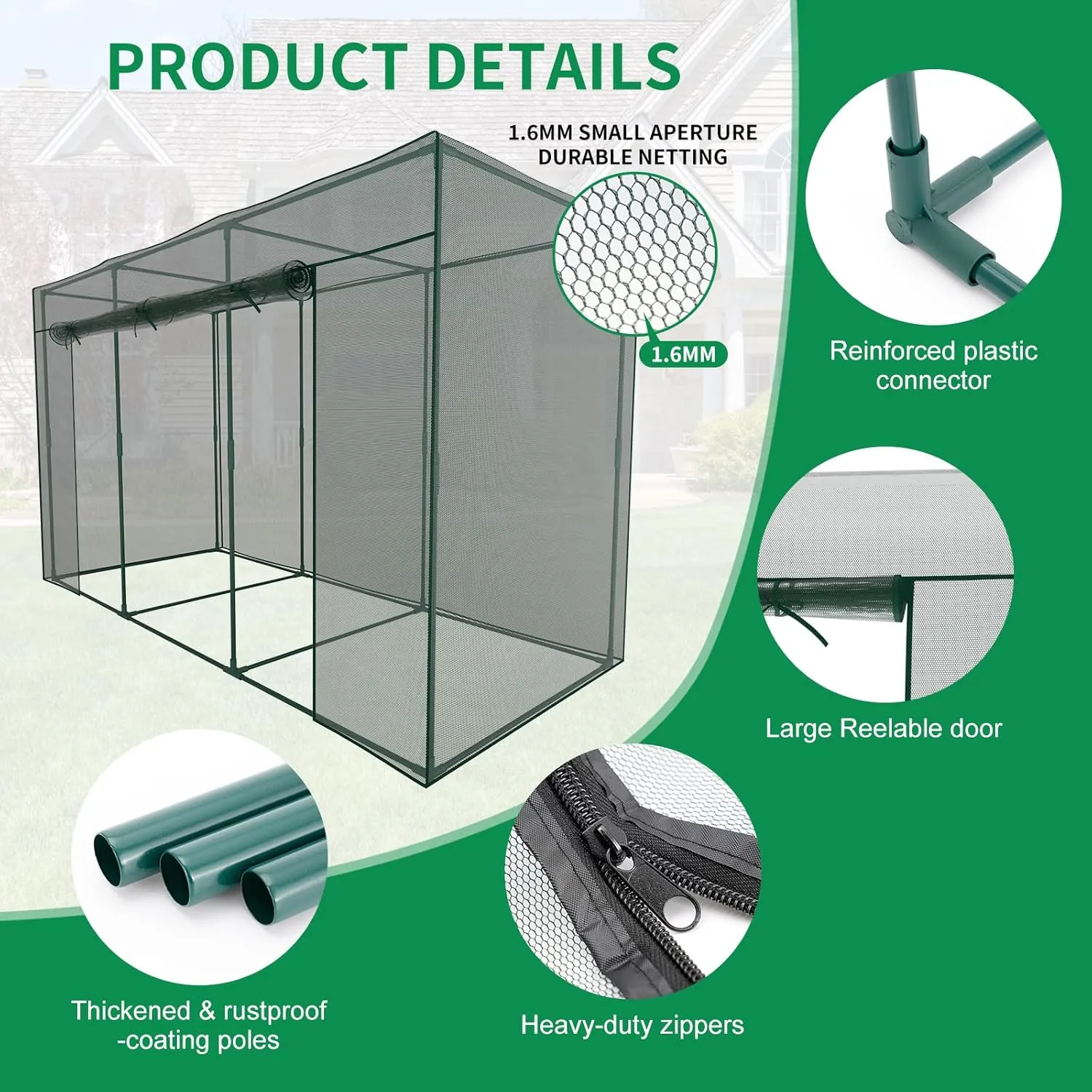 SUNYRISY Crop Cage for Garden Plant, 11.8 x 4 x 6 Ft Raised Garden Bed Cover with Frame and Zippered Door, Plant Netting Cover Cage Protection Tent for Outdoor Plants Fruit Vegetable Flower