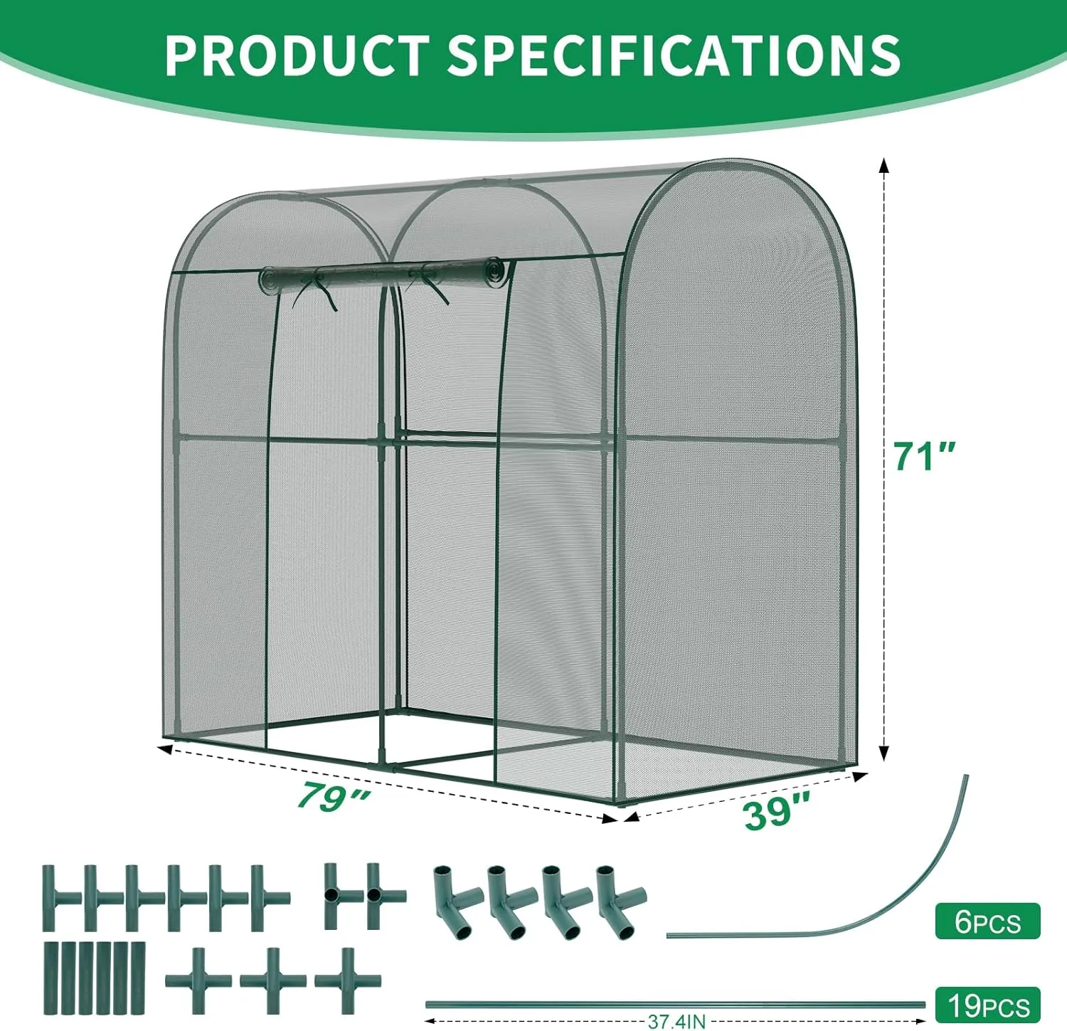 SUNYRISY Crop Cage for Garden Plant, 6.5 x 3.3 x 6 Ft Raised Garden Bed Cover with Frame and Zippered Door, Plant Netting Cover Cage Protection Tent for Outdoor Plants Fruit Vegetable Flower