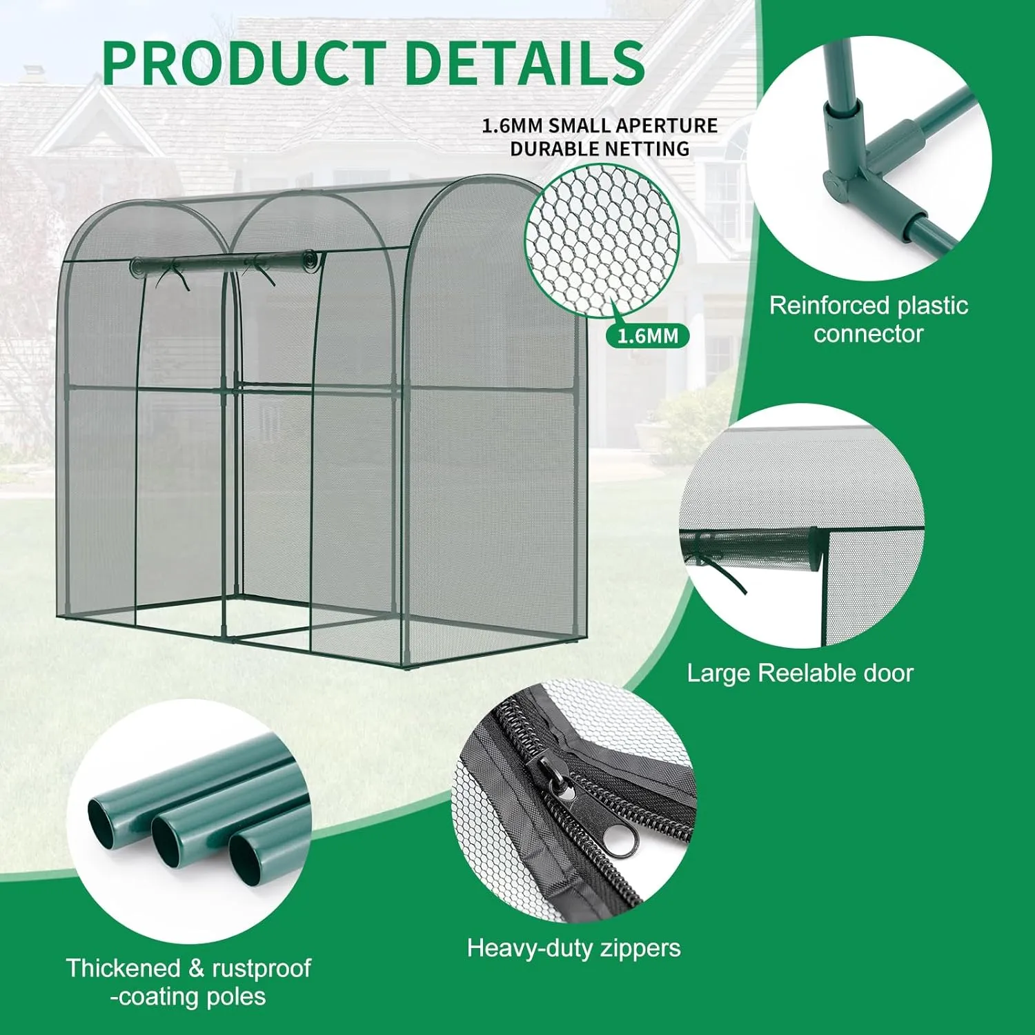 SUNYRISY Crop Cage for Garden Plant, 6.5 x 3.3 x 6 Ft Raised Garden Bed Cover with Frame and Zippered Door, Plant Netting Cover Cage Protection Tent for Outdoor Plants Fruit Vegetable Flower