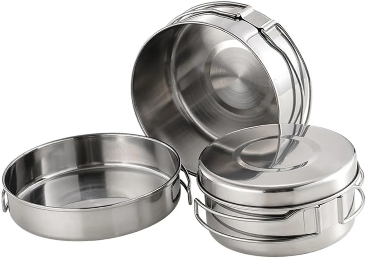 SUPVOX Stainless Steel Pot Pan Set for Outdoor Cooking Collapsible Camping Cookware Set Cooking Utensils Kit
