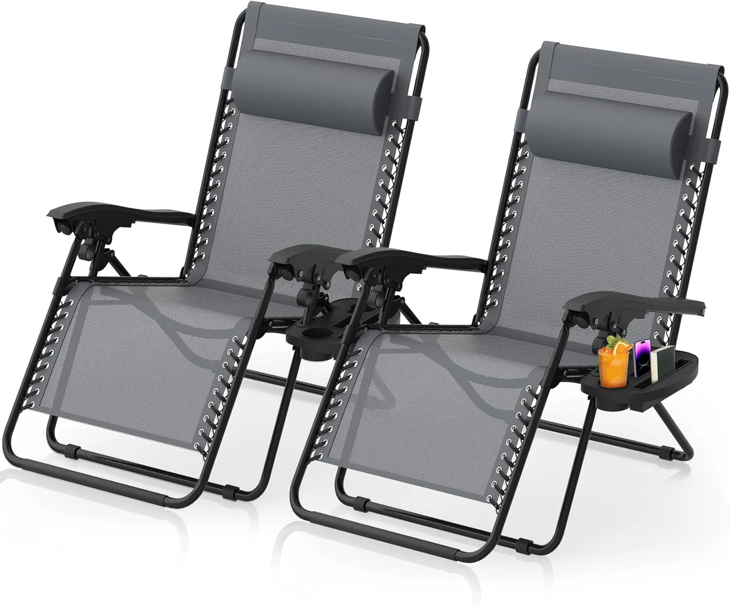 Suteck Zero Gravity Chairs Set of 2, Zero Gravity Lounge Chair w/Upgraded Lock, Big Cup Holder and Pillow, Reclining Patio Chairs Folding Recliner for Indoor and Outdoor