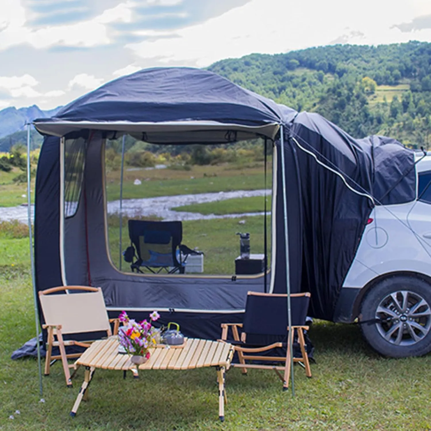 SUV Tent Family Car Camping Tent,Pop-Up Tailgate Tents Universal 2-5 Person Vehicle Car Tent,Suitable Family Camping Traveling Outdoor Activities