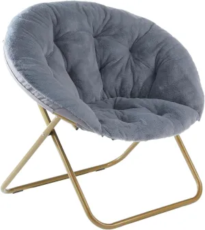 Sweetcrispy Comfy Saucer Chairs Folding Cozy Faux Fur Living Room Reading Lounge Chair with Soft Thick Padded Seat & Metal Frame Modern Style Bedroom Home for Kids Adults, X-Large - Grey