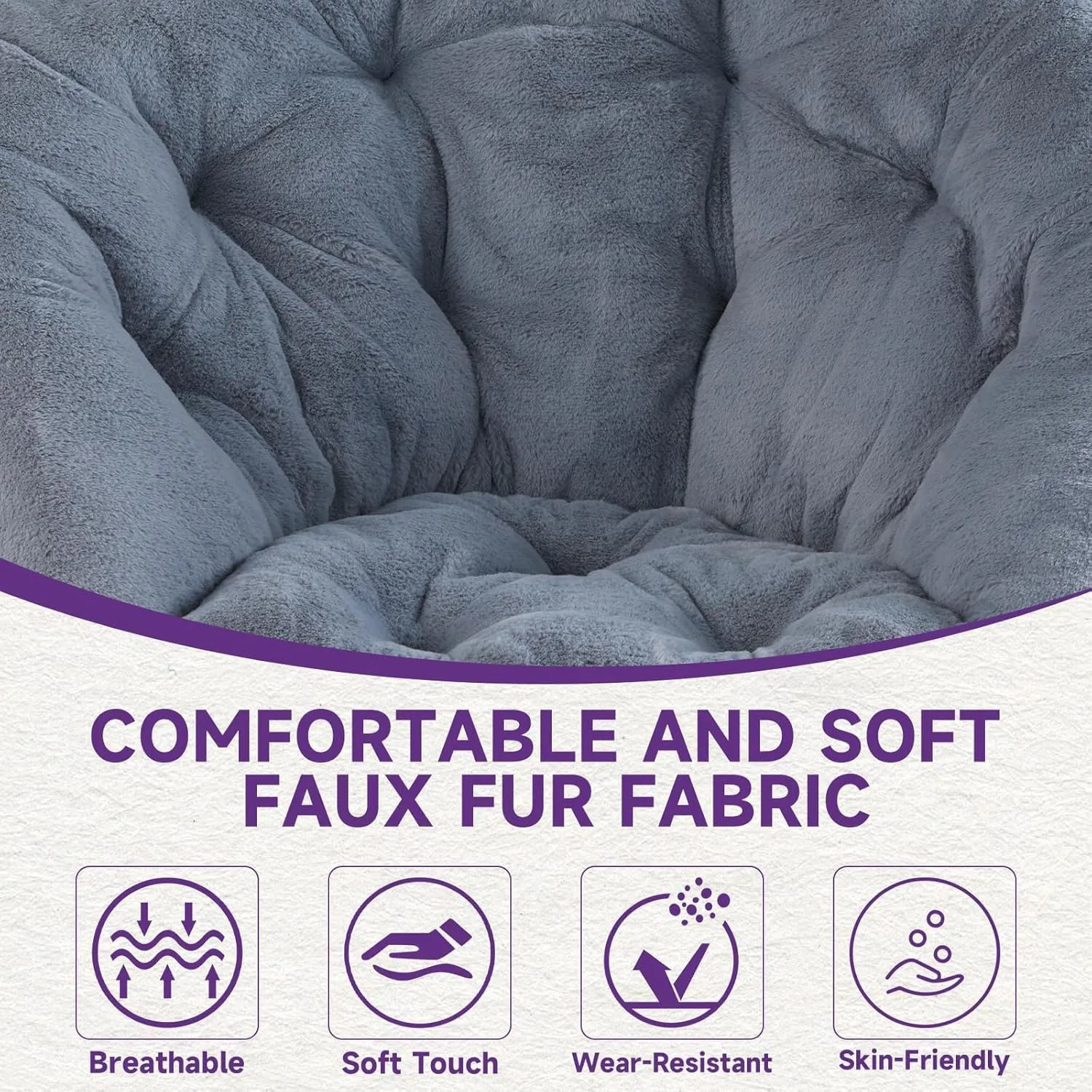 Sweetcrispy Comfy Saucer Chairs Folding Cozy Faux Fur Living Room Reading Lounge Chair with Soft Thick Padded Seat & Metal Frame Modern Style Bedroom Home for Kids Adults, X-Large - Grey