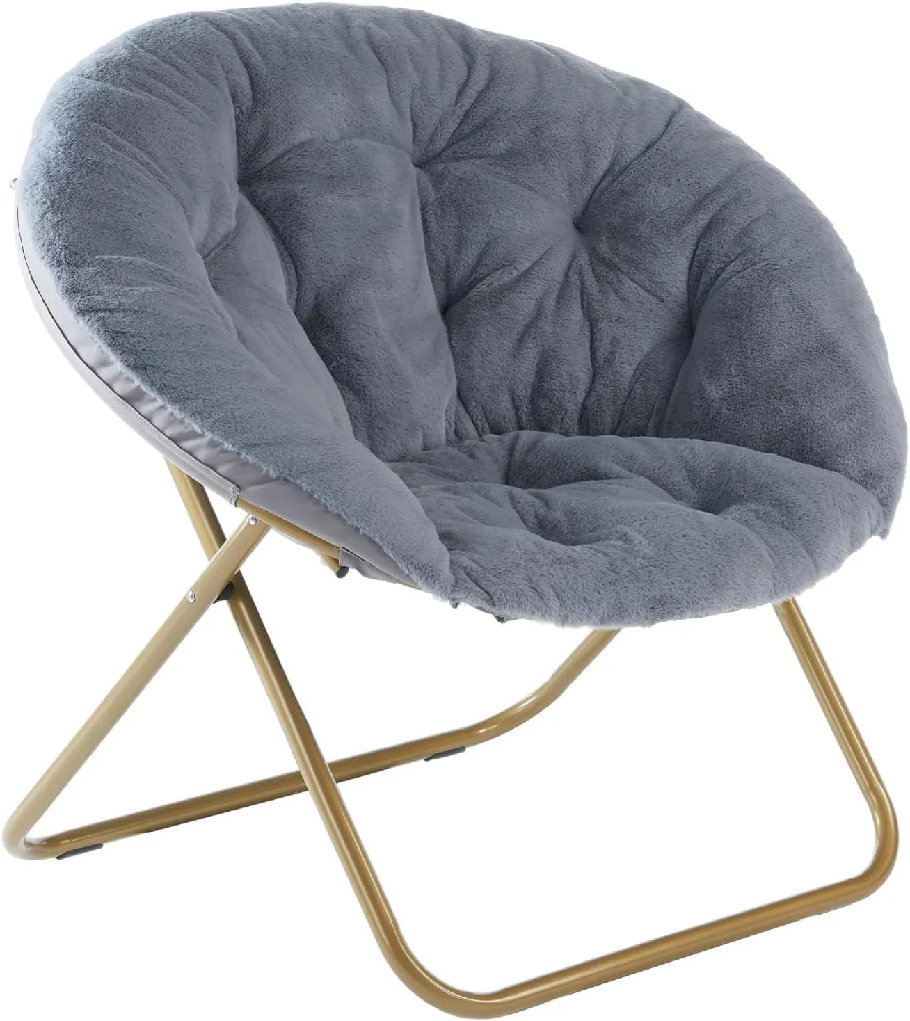Sweetcrispy Comfy Saucer Chairs Folding Cozy Faux Fur Living Room Reading Lounge Chair with Soft Thick Padded Seat & Metal Frame Modern Style Bedroom Home for Kids Adults, X-Large - Grey