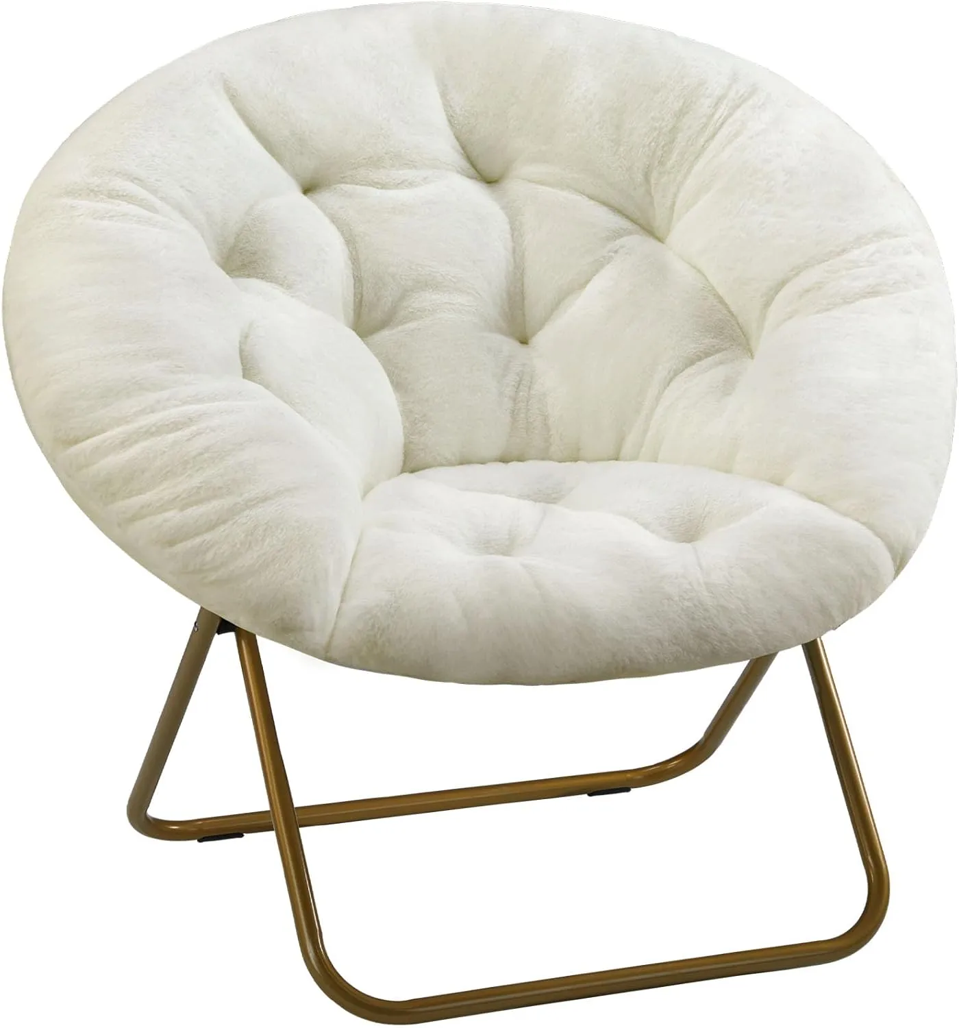 Sweetcrispy Cozy Saucer Chairs Faux Fur Living Room Reading Lounge Furniture Folding Comfy with Soft Thick Padded Seat Metal Frame Modern Style for Bedroom Home Adults, X-Large, White
