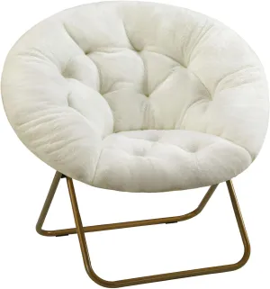 Sweetcrispy Cozy Saucer Chairs Faux Fur Living Room Reading Lounge Furniture Folding Comfy with Soft Thick Padded Seat Metal Frame Modern Style for Bedroom Home Adults, X-Large, White