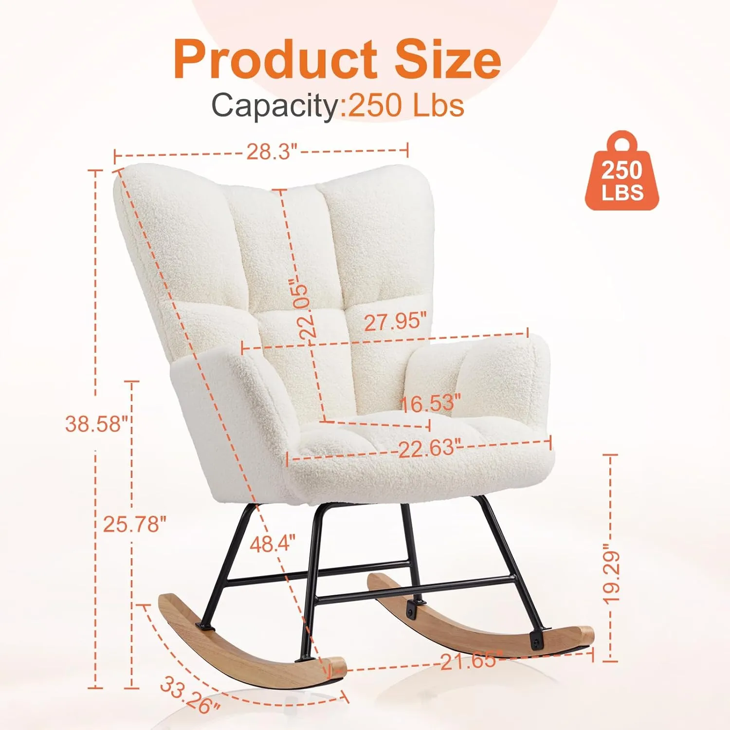 Sweetcrispy Rocking Chair Nursery, Teddy Upholstered Glider Rocker with High Backrest, Reading Chair Modern Rocking Accent Chairs Glider Recliner for Living Room, Nursery, Bedroom