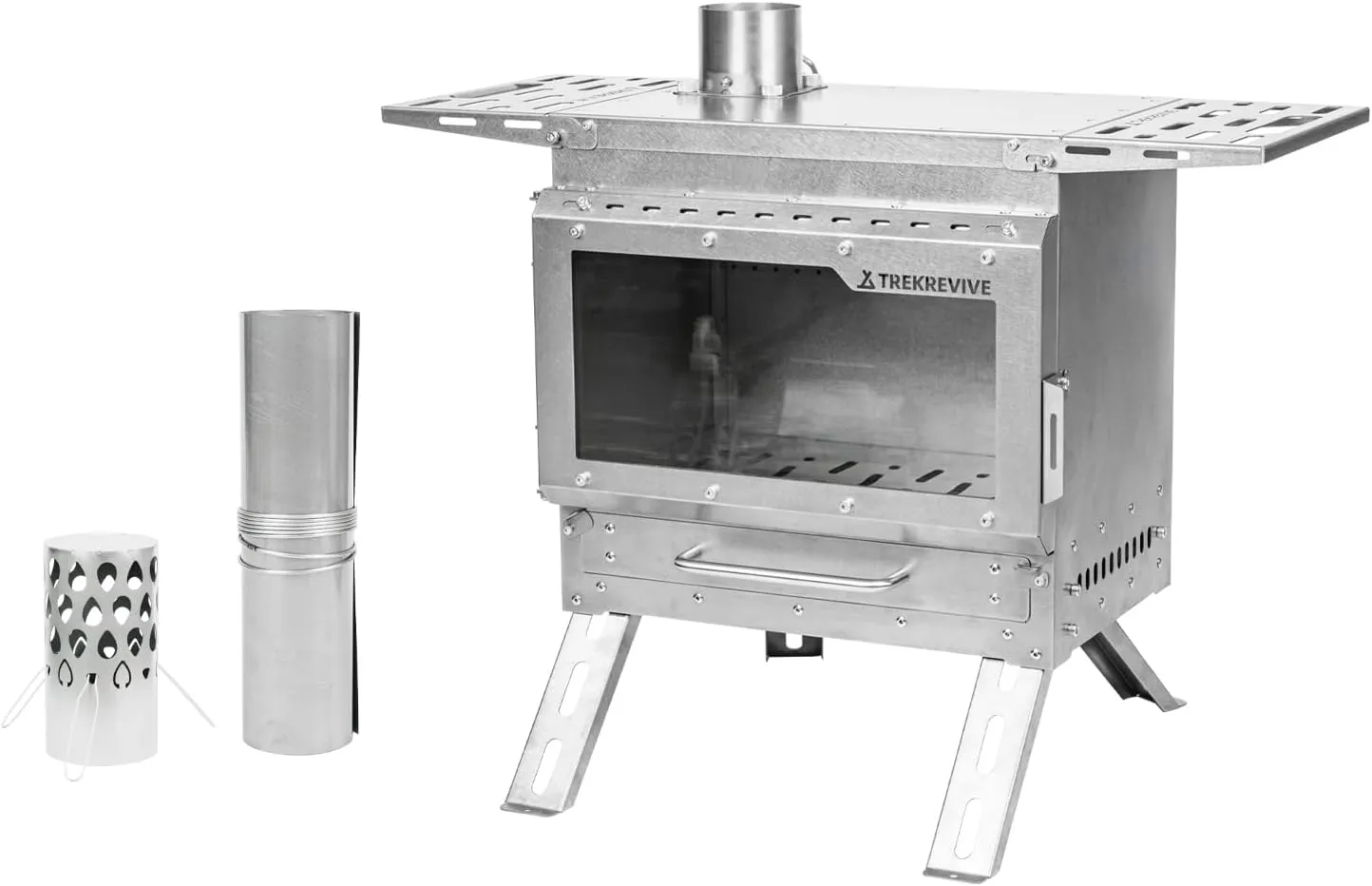 Sweety Portable Outdoor Fireplace, Titanium Tent Wood Stove with Side Table, Secondary Intake, For Hot Tent Camping, Large Tent Heating, Cooking (Sweety, Titanium Rollup Pipe(9.8ft))