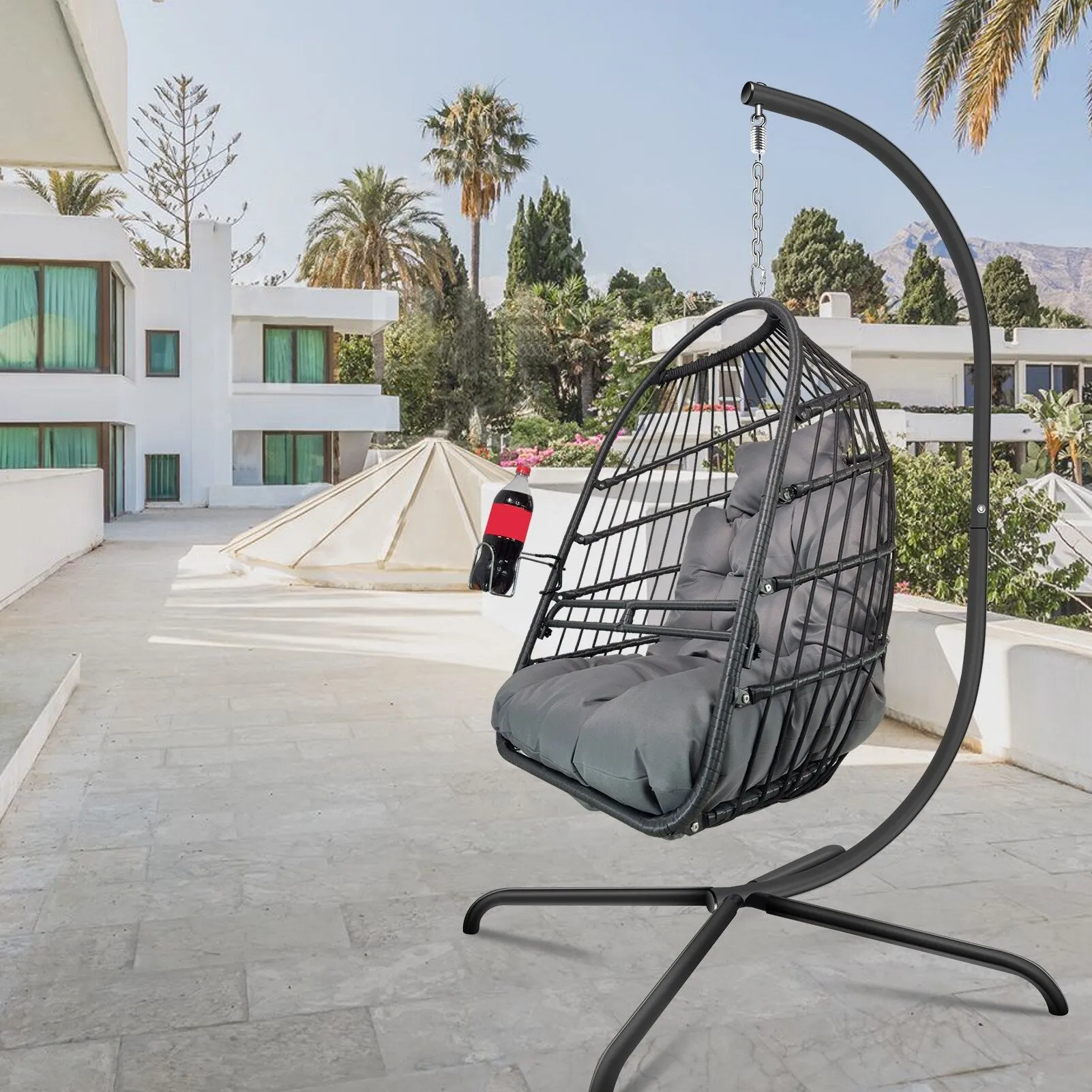 Swing Egg Chair with Stand Indoor Outdoor Wicker Rattan Patio Basket Hanging Chair
