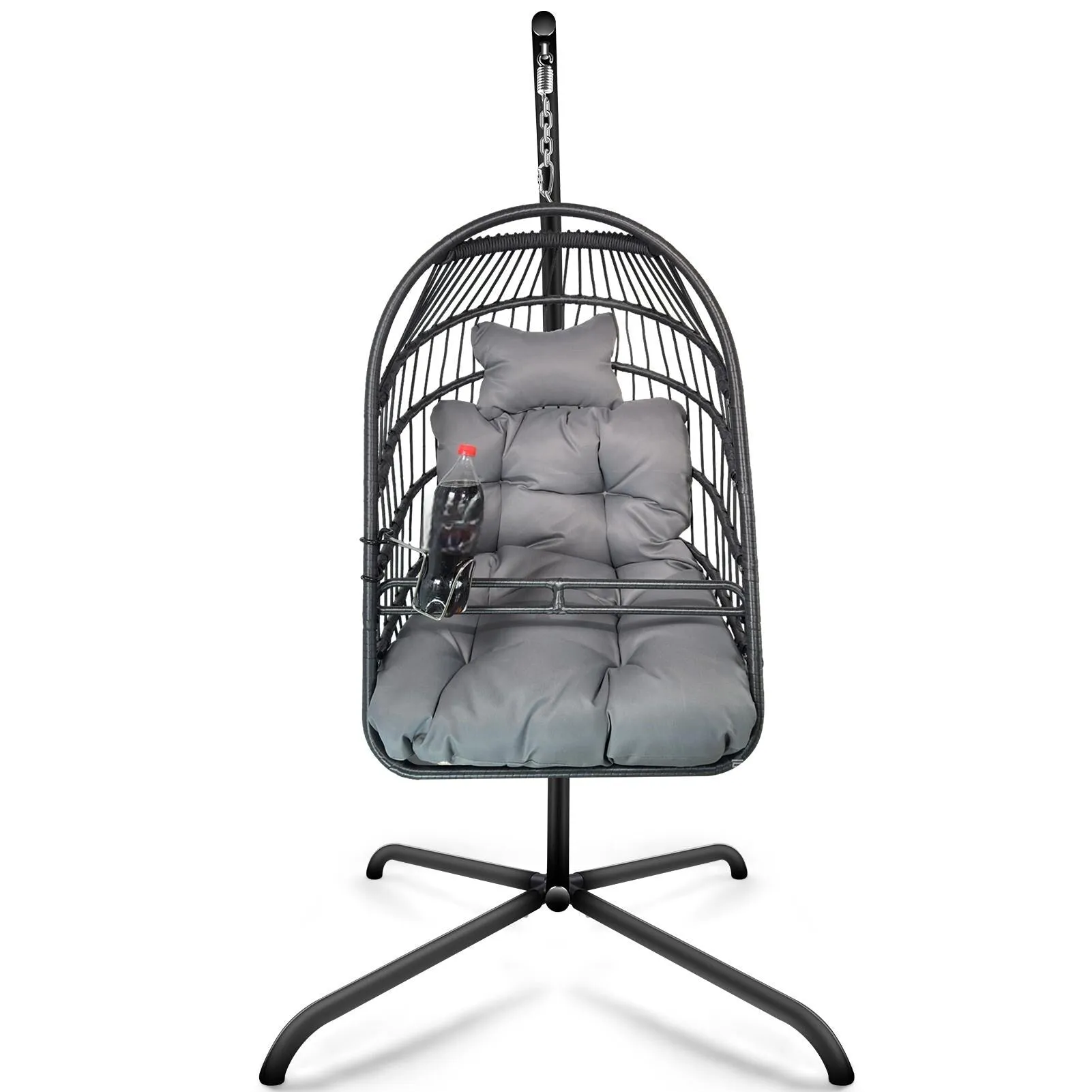 Swing Egg Chair with Stand Indoor Outdoor Wicker Rattan Patio Basket Hanging Chair