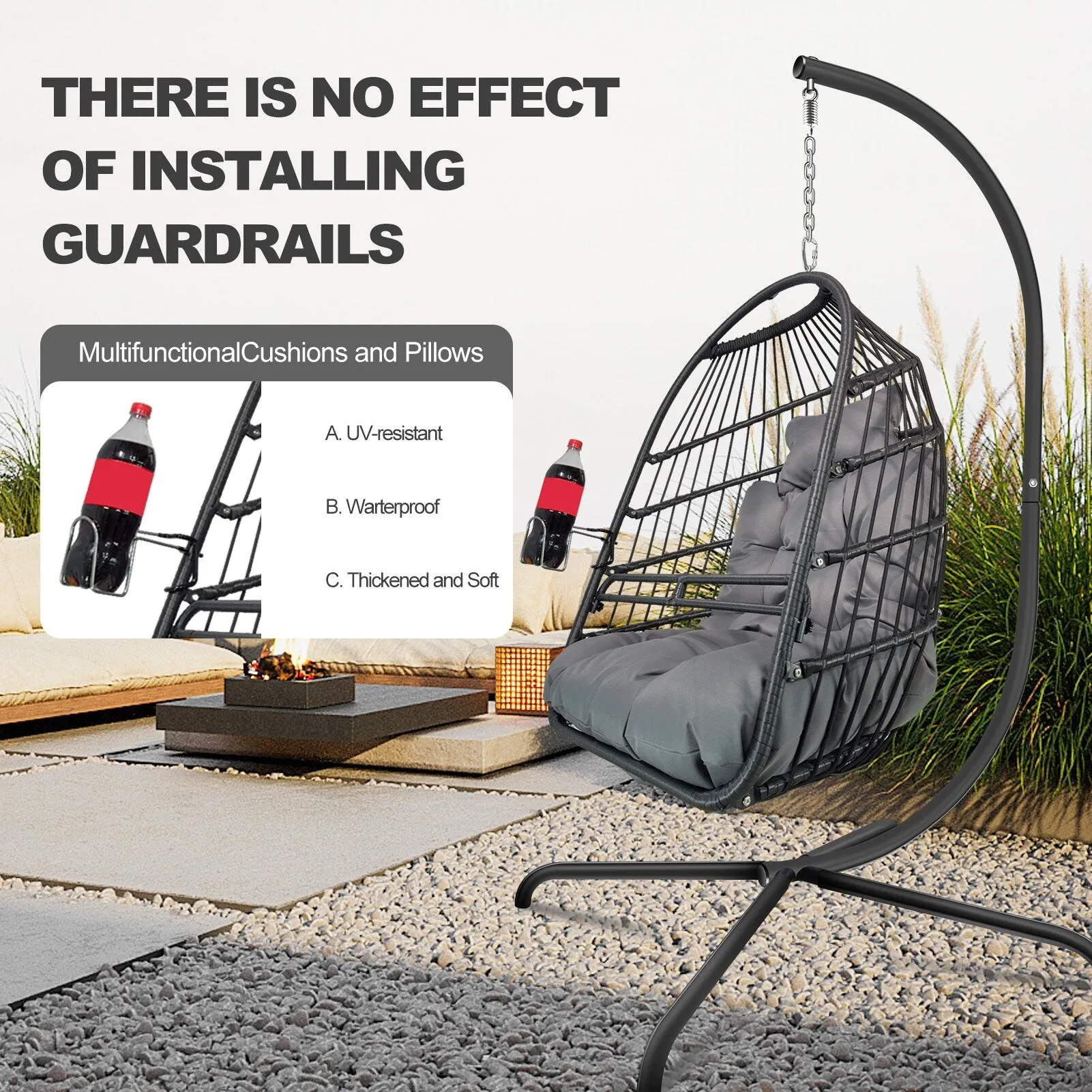 Swing Egg Chair with Stand Indoor Outdoor Wicker Rattan Patio Basket Hanging Chair