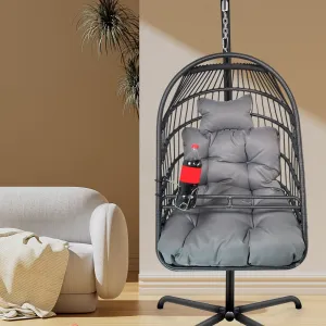 Swing Egg Chair with Stand Indoor Outdoor Wicker Rattan Patio Basket Hanging Chair