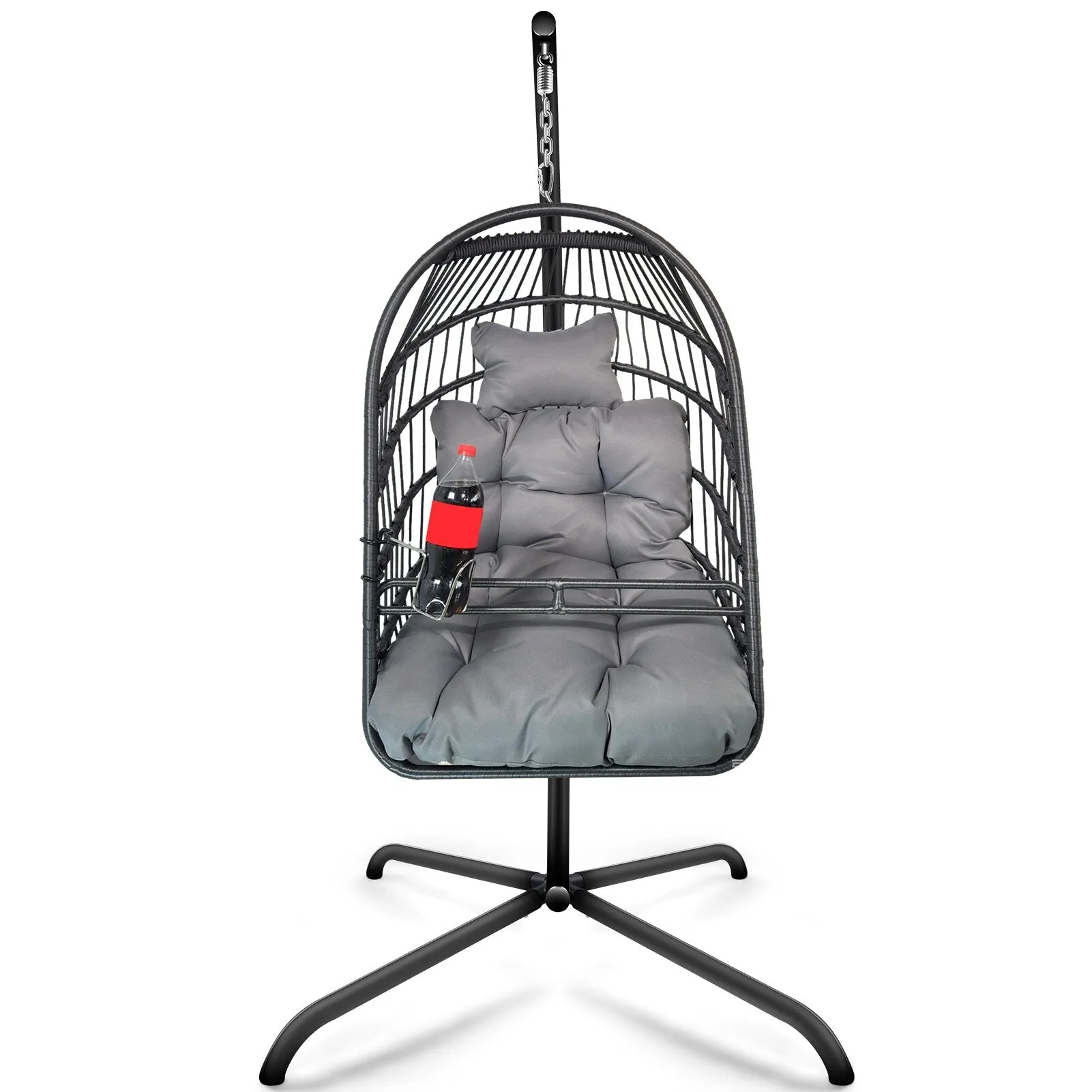 Swing Egg Chair with Stand Indoor Outdoor Wicker Rattan Patio Basket Hanging Chair