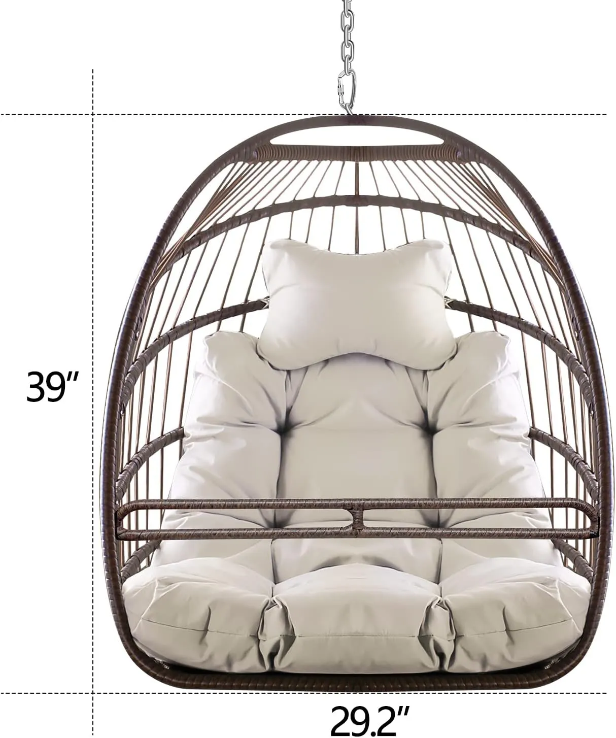 Swing Hammock Egg Basket Chairs Without Stand, UV Resistant Cushion Hanging Chair, Foldable Frame Elegant Wood-Grain Alloy Frame with Rattan Weaving for Indoor, Outdoor Relaxation (Beige Brown)