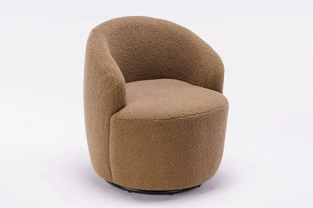 Swivel Accent Chair, Modern Teddy Fabric Upholstered Armchair Lounge Chair with Metal Base and Padded Cushion Comfy Single Sofa Chair with 360 Degree Swiveling Accent Chairs for Living Room, Chocolate