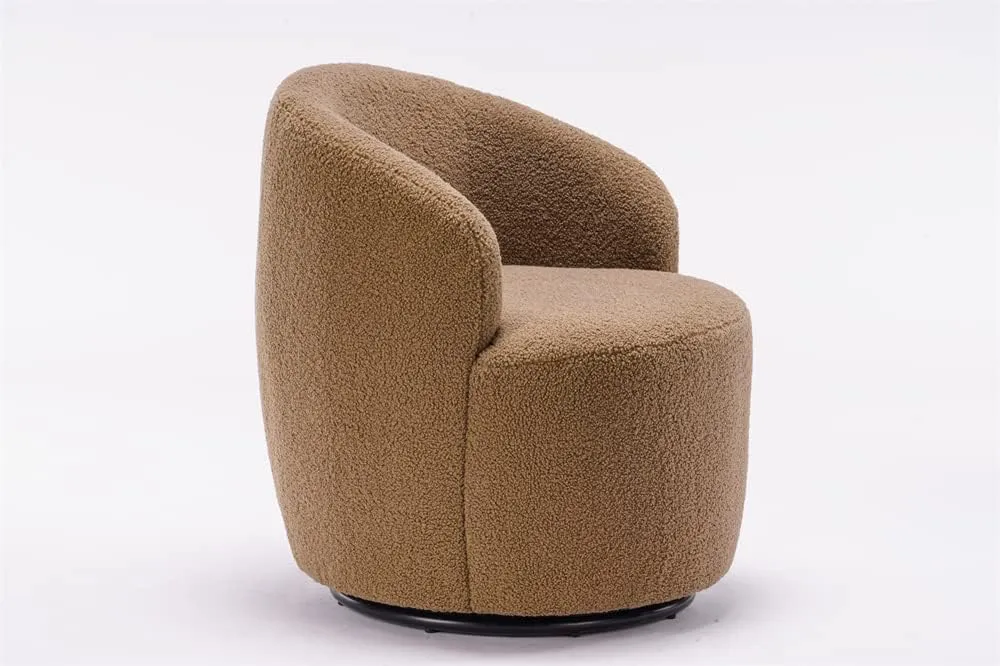 Swivel Accent Chair, Modern Teddy Fabric Upholstered Armchair Lounge Chair with Metal Base and Padded Cushion Comfy Single Sofa Chair with 360 Degree Swiveling Accent Chairs for Living Room, Chocolate