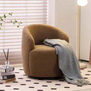 Swivel Accent Chair, Modern Teddy Fabric Upholstered Armchair Lounge Chair with Metal Base and Padded Cushion Comfy Single Sofa Chair with 360 Degree Swiveling Accent Chairs for Living Room, Chocolate