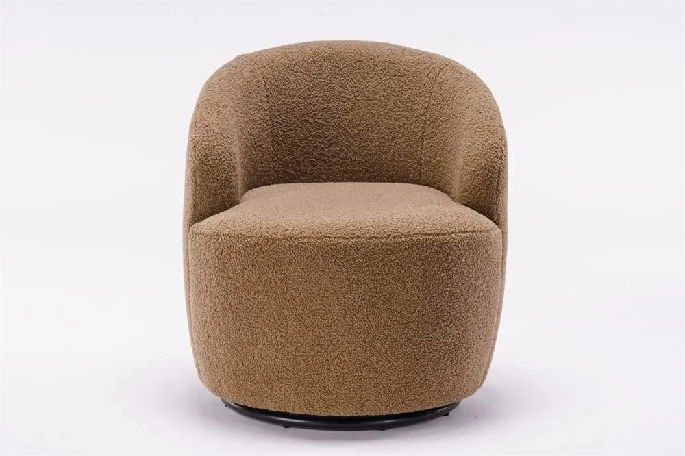 Swivel Accent Chair, Modern Teddy Fabric Upholstered Armchair Lounge Chair with Metal Base and Padded Cushion Comfy Single Sofa Chair with 360 Degree Swiveling Accent Chairs for Living Room, Chocolate
