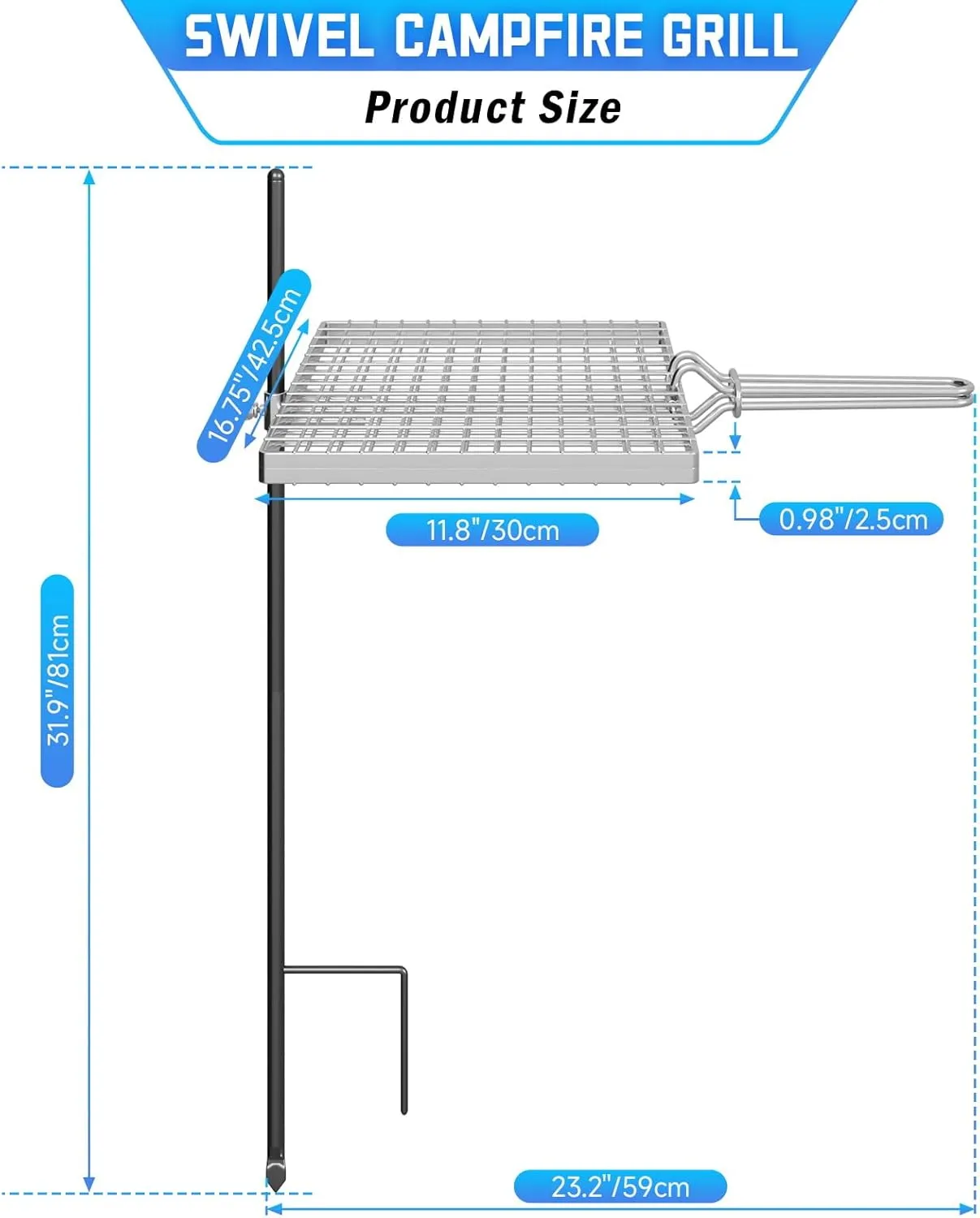 Swivel Campfire Grill Grate, 360°Adjustable Heavy Duty Steel Grate Camping Grill, Portable Camping Essentials, BBQ Over Fire Pit Grill, Fire Racks Cooking Equipment for Outdoor Open Flame Cooking