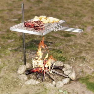 Swivel Campfire Grill Grate, 360°Adjustable Heavy Duty Steel Grate Camping Grill, Portable Camping Essentials, BBQ Over Fire Pit Grill, Fire Racks Cooking Equipment for Outdoor Open Flame Cooking
