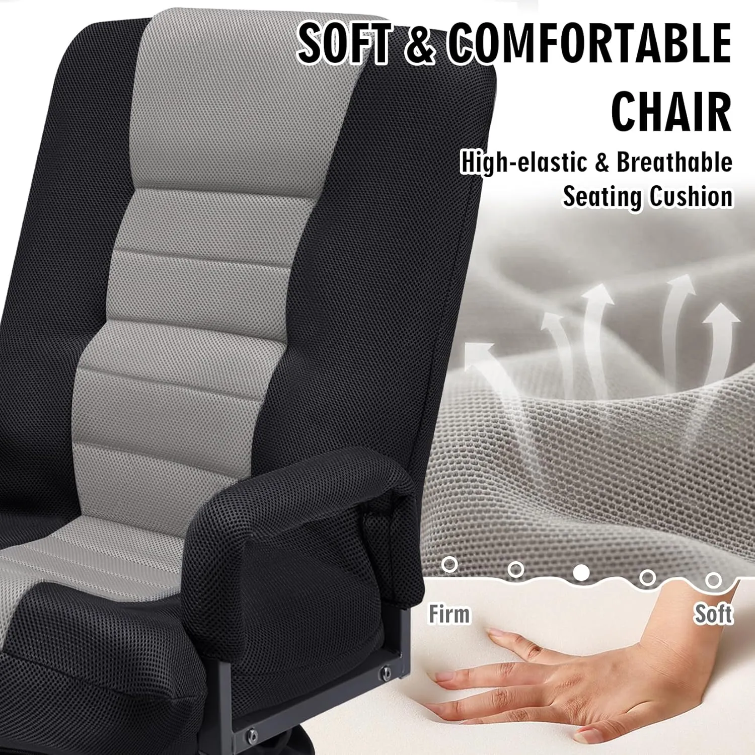 Swivel Floor Gaming Chair w/Armrests,Folding Video Reclining Sofa w/6 Adjustable Position, Padded Backrest & Cushion, Lazy Lounger Couch for E-Sports, Reading, Relaxing, Watching TV, Grey