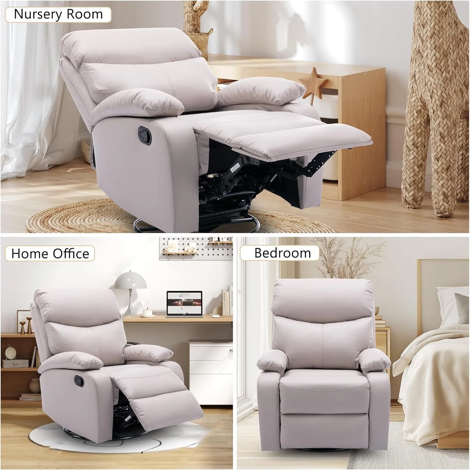 Swivel Rocker Recliner Chair for Adults, Rocking Small Recliner Chairs for Small Spaces, Glider Chairs Recliner Lazyboy Single Sofa for Nursery, Living Room, RV, Beige