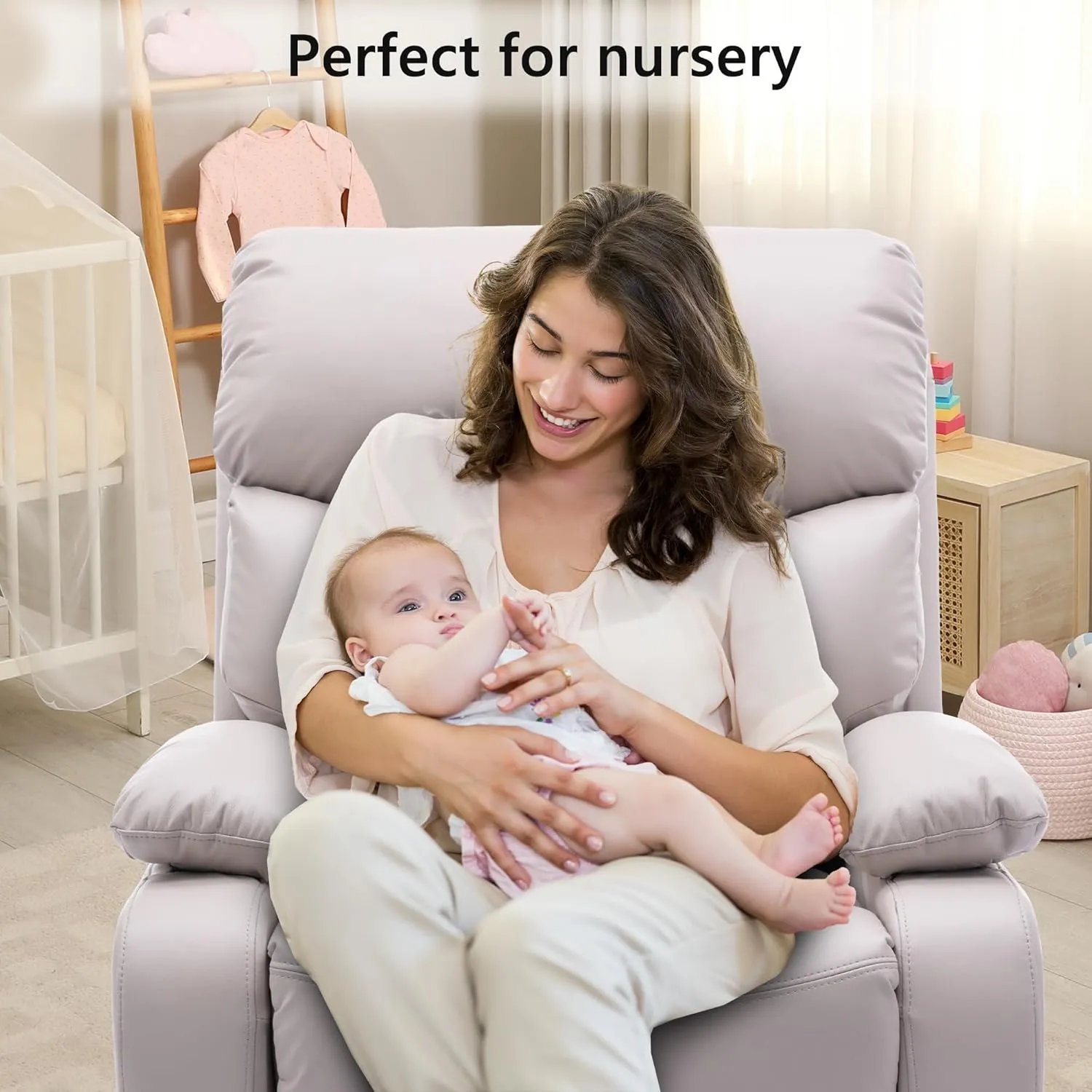 Swivel Rocker Recliner Chair for Adults, Rocking Small Recliner Chairs for Small Spaces, Glider Chairs Recliner Lazyboy Single Sofa for Nursery, Living Room, RV, Beige