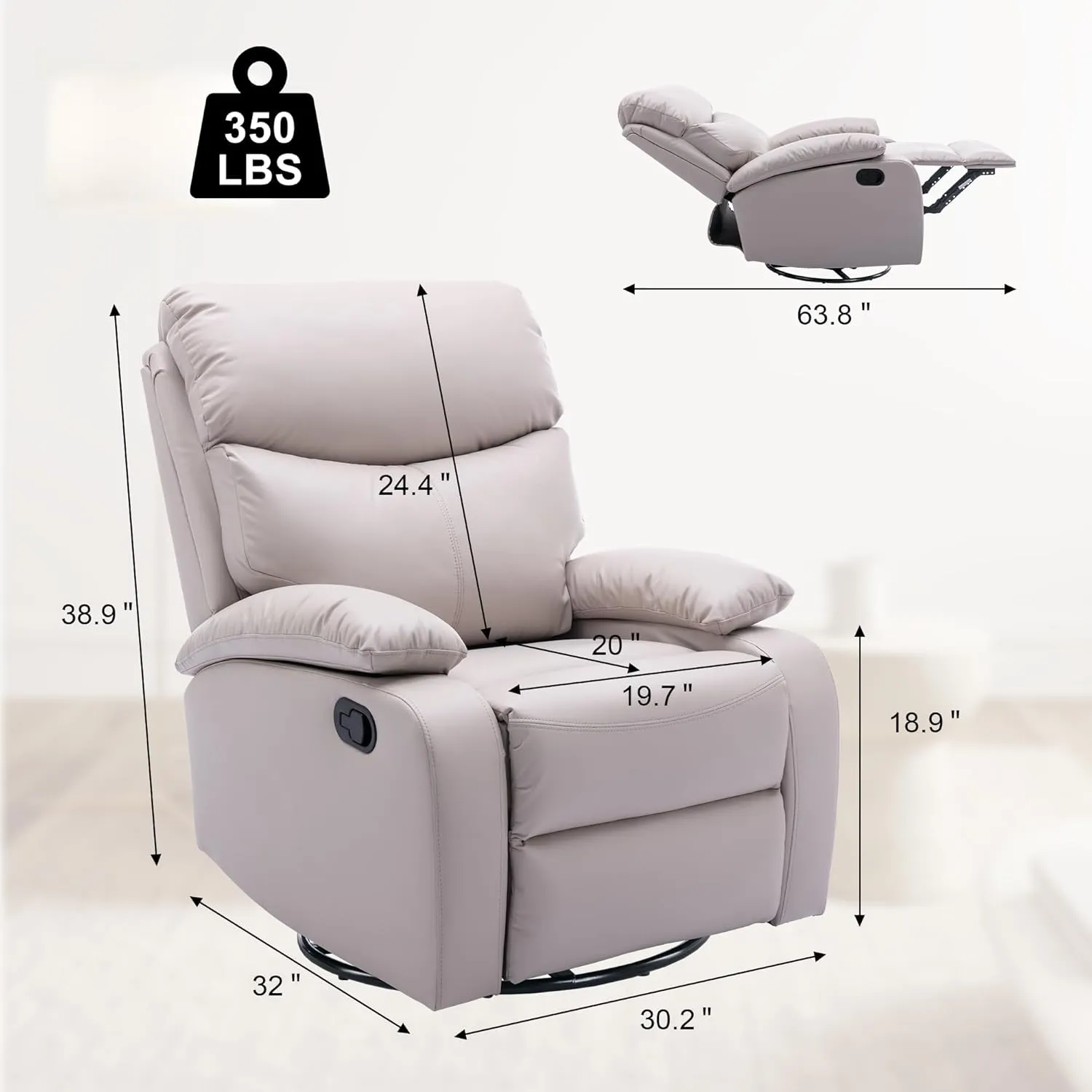 Swivel Rocker Recliner Chair for Adults, Rocking Small Recliner Chairs for Small Spaces, Glider Chairs Recliner Lazyboy Single Sofa for Nursery, Living Room, RV, Beige