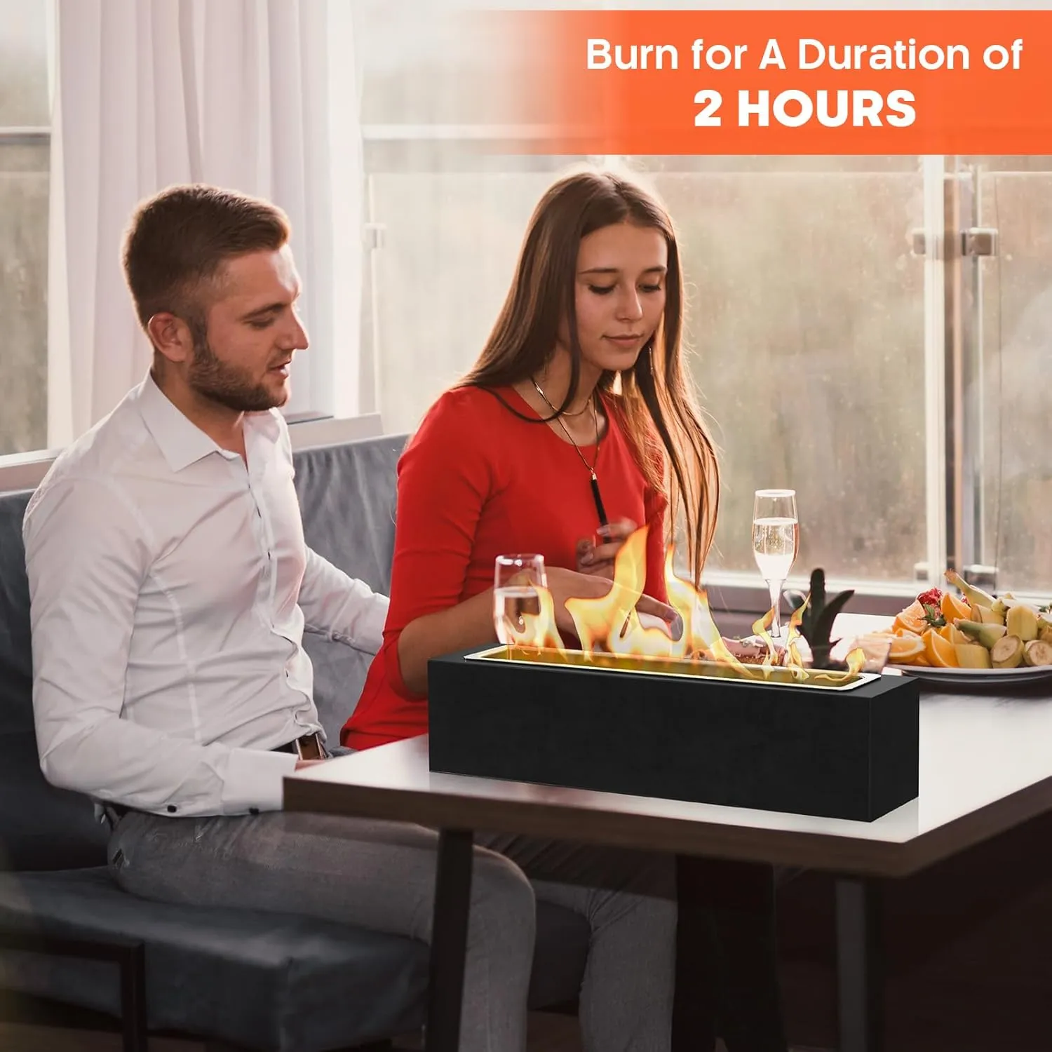 Tabletop Fire Pit - Concrete Outdoor & Indoor Fire Pit Tabletop, Smores Maker Kit, Table Top Firepit, Small Portable Mini Indoor Fireplace (with 2 Extending Roasting Forks
