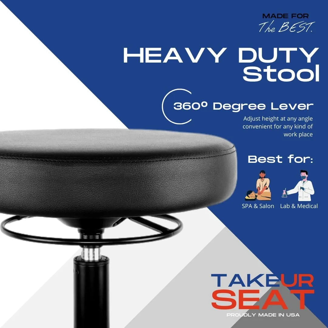 TAKE UR SEAT®15" Table Height Adjustable Round Seat Stool Heavy Duty Built and Shipped Within 24 Hours, Spa, Medical, Lab, Black (Glide)