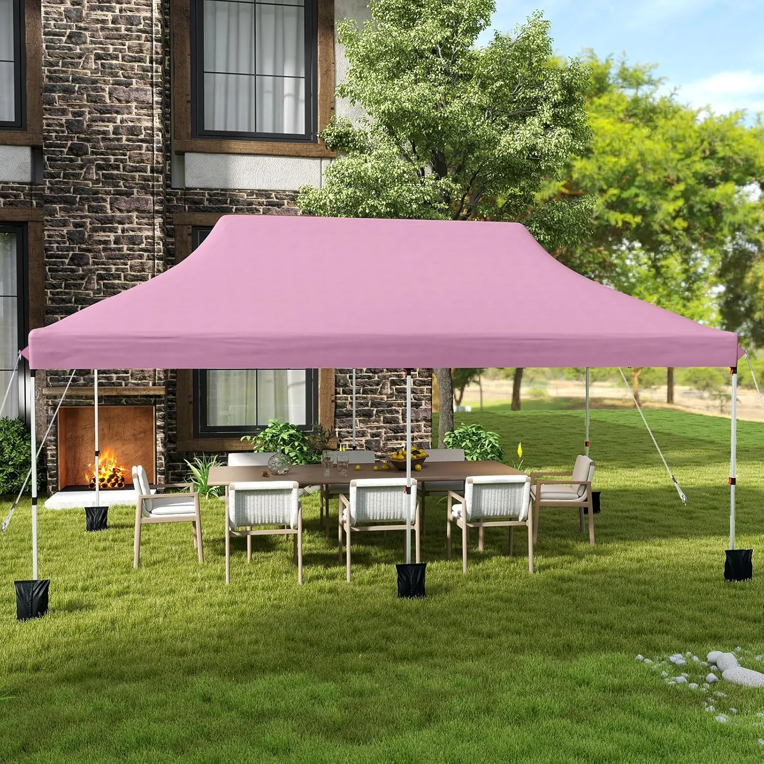 Tangkula 10x20 Ft Pop Up Canopy, Instant Setup Tent with 6 Sandbags, 12 Stakes & 6 Ropes, UPF 50  Portable Outdoor Canopy with Carrying Bag for Camp, Beach, Patio (Pink)