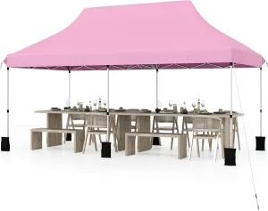 Tangkula 10x20 Ft Pop Up Canopy, Instant Setup Tent with 6 Sandbags, 12 Stakes & 6 Ropes, UPF 50  Portable Outdoor Canopy with Carrying Bag for Camp, Beach, Patio (Pink)