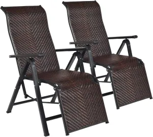 Tangkula 2 Pcs Folding Reclining Rattan Chair, Portable Chaise Lounge Chair w/Adjustable Positions, Outdoor Lounge Chair with Wide Armrest, Sturdy Steel Frame for Garden, Patio, Beach (2)