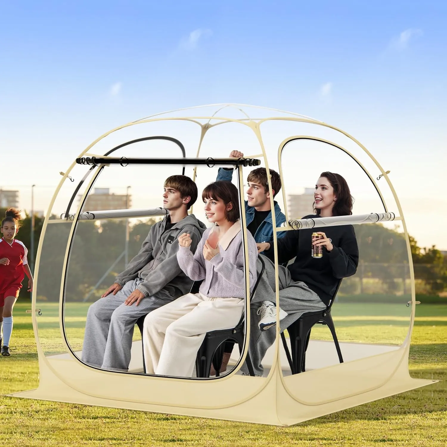 Tangkula All Weather Pop Up Instant Tent for 5-6 People, With Waterproof Tarp Floor, Outdoor Clear Bubble for Sports Events, Fishing, Camping, Cheering (6x5.4Ft)