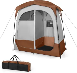 Tangkula Double Room Shower Tent, Oversize Space Privacy Tent with Floor, Removable Rain Fly, Inside Pocket, Clothesline, Top Hook, Portable Outdoor Changing Tent for Dressing, Camping, Toilet