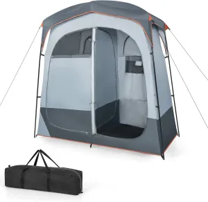 Tangkula Double Room Shower Tent, Oversize Space Privacy Tent with Floor, Removable Rain Fly, Inside Pocket, Clothesline, Top Hook, Portable Outdoor Changing Tent for Dressing, Camping, Toilet