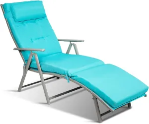 Tangkula Outdoor Folding Chaise Lounge Chair, Lightweight Recliner Chair w/ 7 Adjustable Backrest Positions, Patio Reclining Beach w/Removable Cushion & Pillow for Patio Poolside No Assembly Required
