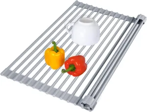 TBMax Roll Up Dish Drying Rack, Food-grade Silicone-Coated Stainless Steel Over the Sink Rack, Heavy Duty Roll Up Sink Drying Rack