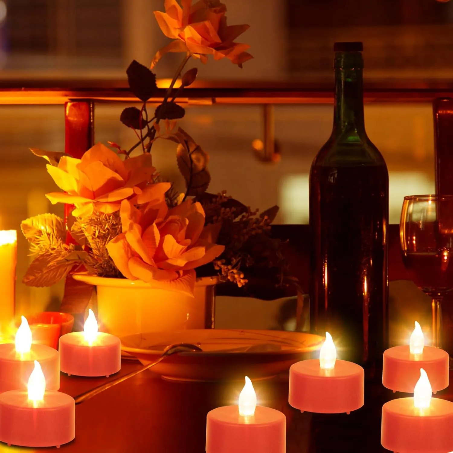 Tea Lights Flameless Battery Operated Candles-50 Pack Red LED Electric Flickering Votive Candle Long Lasting 200 Hours, Realistic and Bright for Seasonal Festive Celebrations Decoration