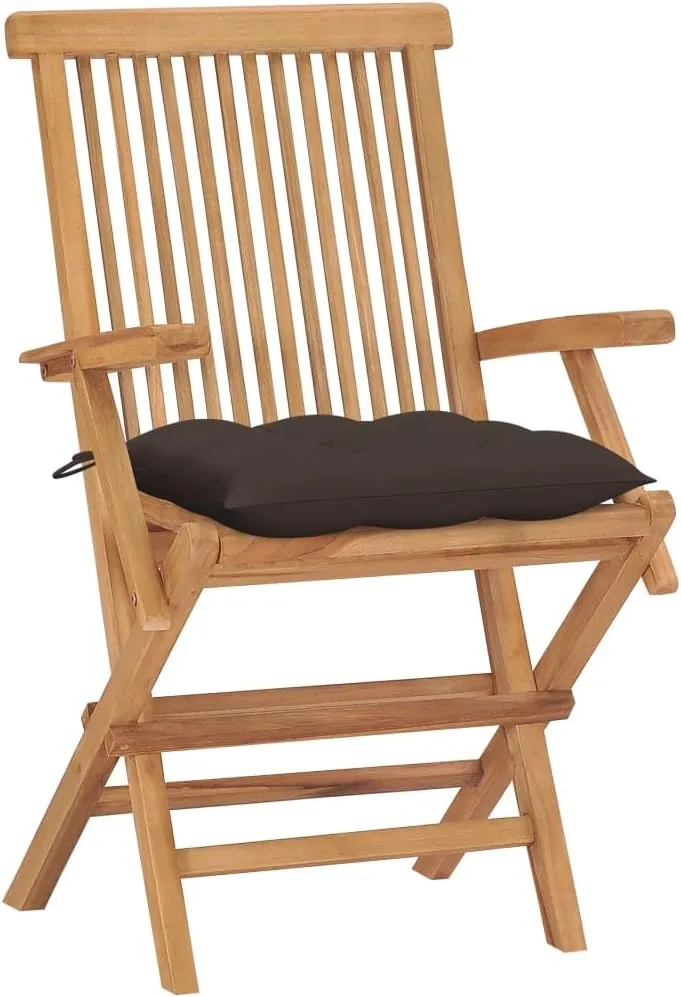 Teak Patio Chairs Set of 4 with Taupe Cushions, Foldable Outdoor Chairs for Garden, Patio, Balcony, Comfortable and Durable Teak Wood Outdoor Furniture