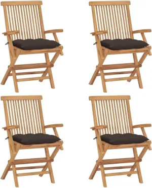 Teak Patio Chairs Set of 4 with Taupe Cushions, Foldable Outdoor Chairs for Garden, Patio, Balcony, Comfortable and Durable Teak Wood Outdoor Furniture