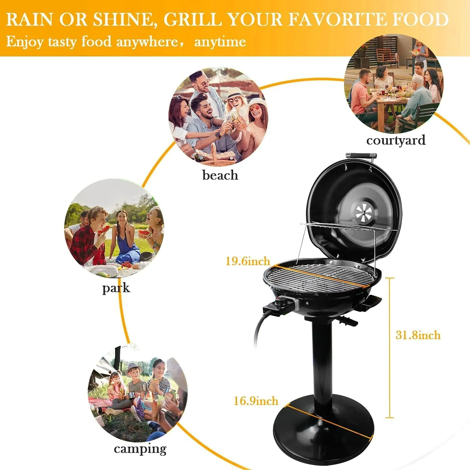 Techwood 1600W Indoor Outdoor Electric Grill, Electric BBQ Grill, Portable Removable Stand Grill, Black