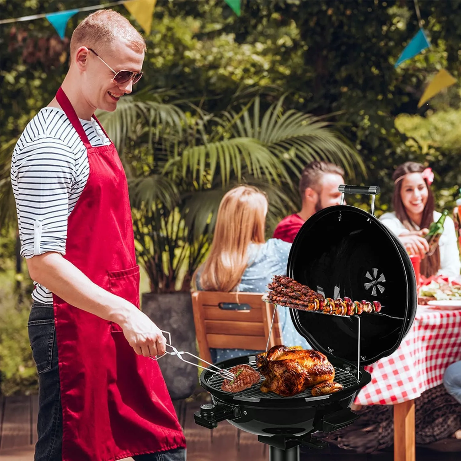 Techwood 1600W Indoor Outdoor Electric Grill, Electric BBQ Grill, Portable Removable Stand Grill, Black