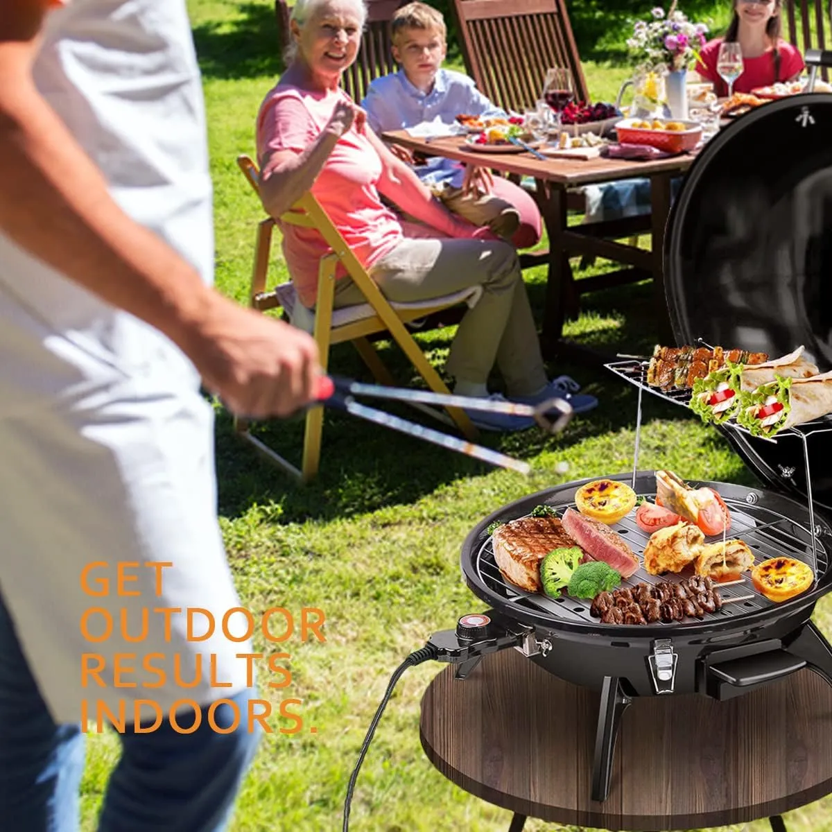 Techwood 1600W Indoor Outdoor Electric Grill, Electric BBQ Grill, Portable Removable Tabletop Grill, Black