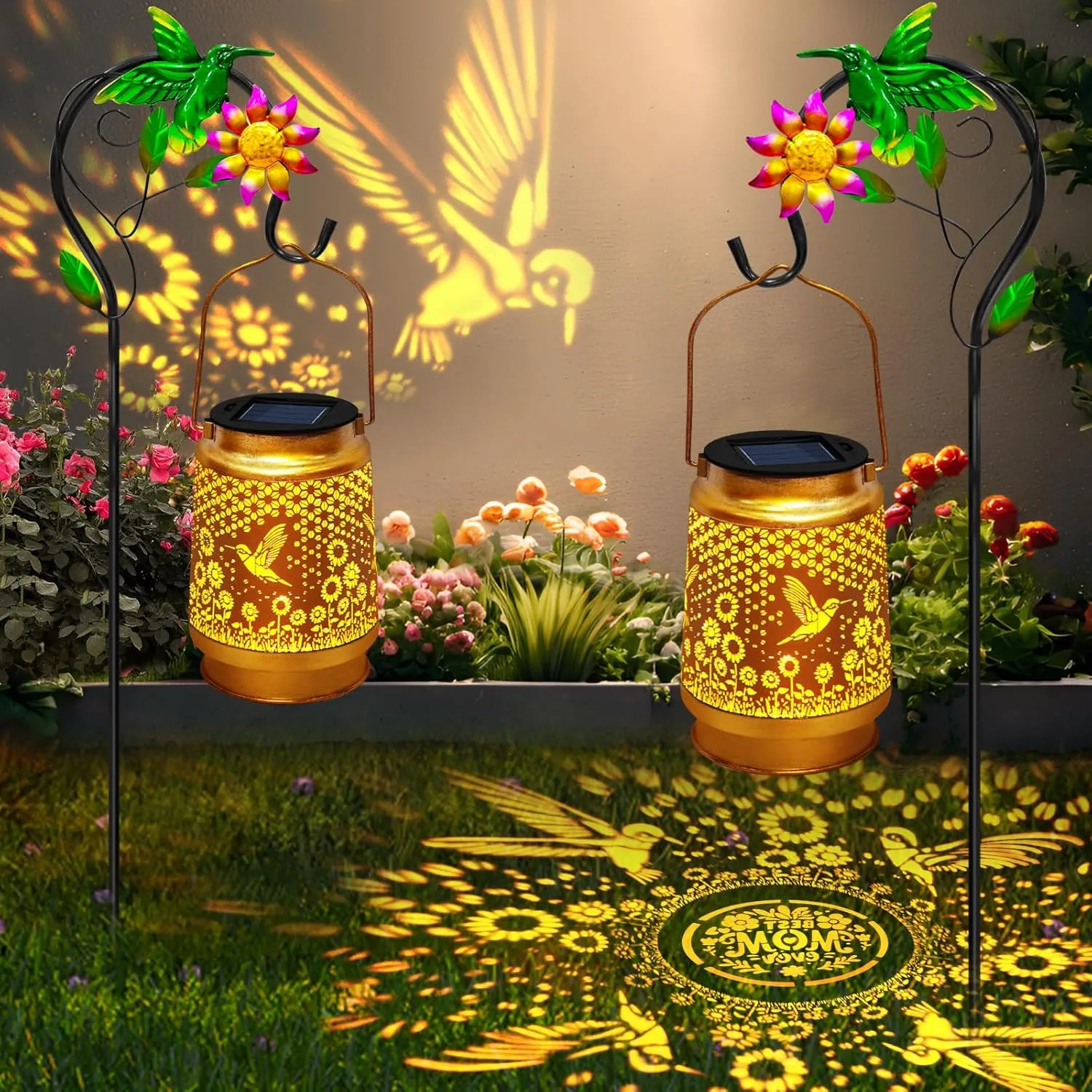 TEDOF Hummingbird Solar Lanterns Outdoor Waterproof,Metal Garden Decor with Sheep Hook for Yard Backyard Porch Landscape,Mothers Day Gifts for Mom Woman Grandma