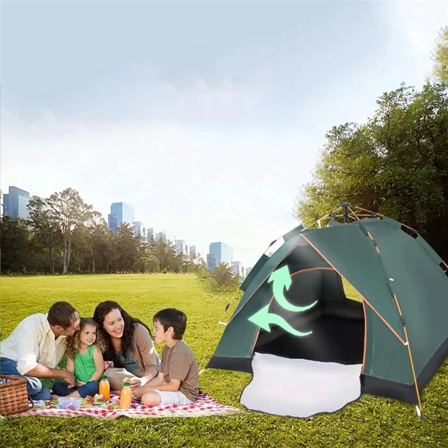 Tent 3-4 Person Fully Automatic Tent, Waterproof, UV Resistant, for Beach, Camping, Camping (Color : Blue) (Green One Size)