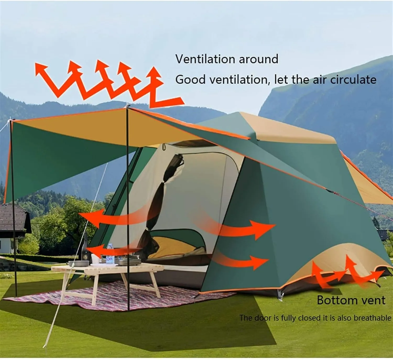 Tent 3-6 Persons Double Layer 2 Hall 1 Rooms Large Outdoor Family Party Tents Big Space Anti-UV Camping Tent Outdoor