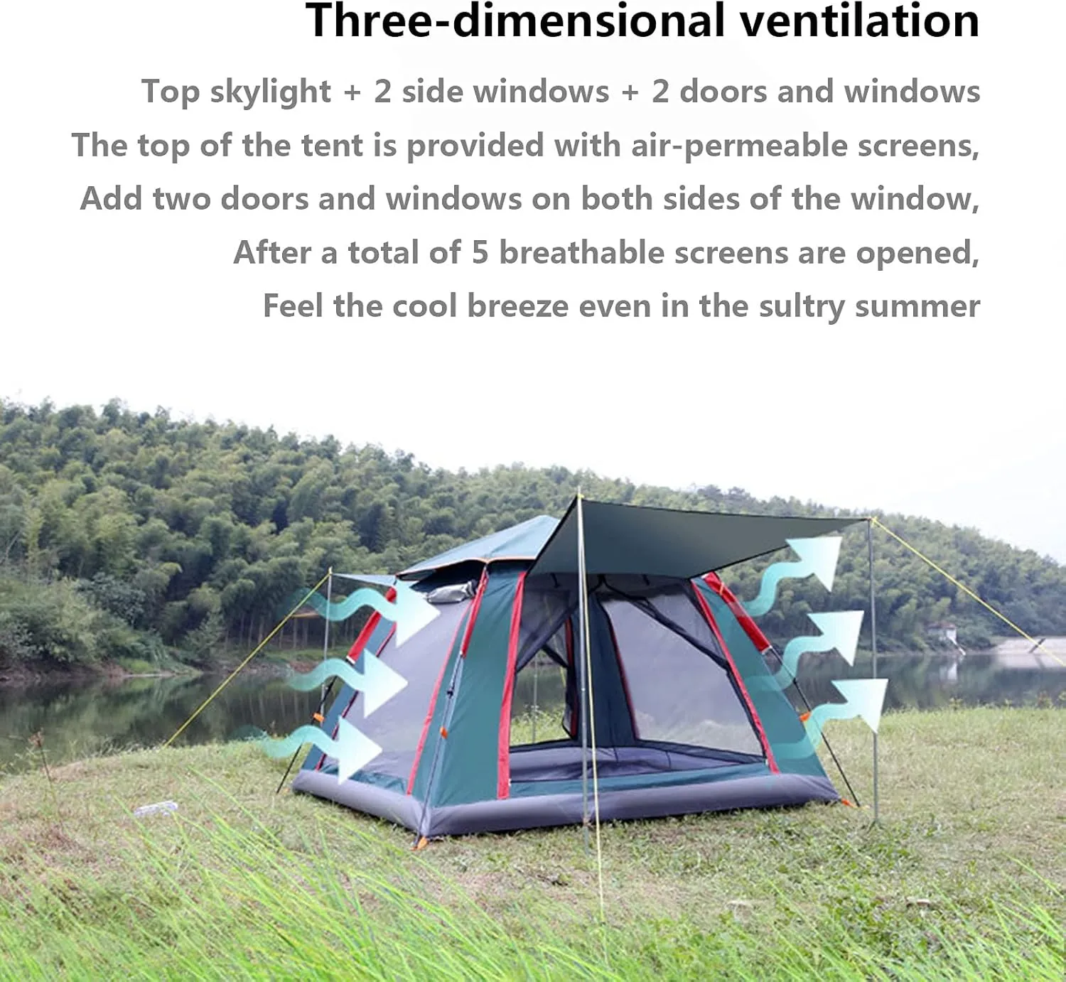 Tent Canopy for Camping Automatic Waterproof Tents,3-4 People Beach High-Density Silver Rubber Fabric Camping Tent,Family Outdoor Picnic